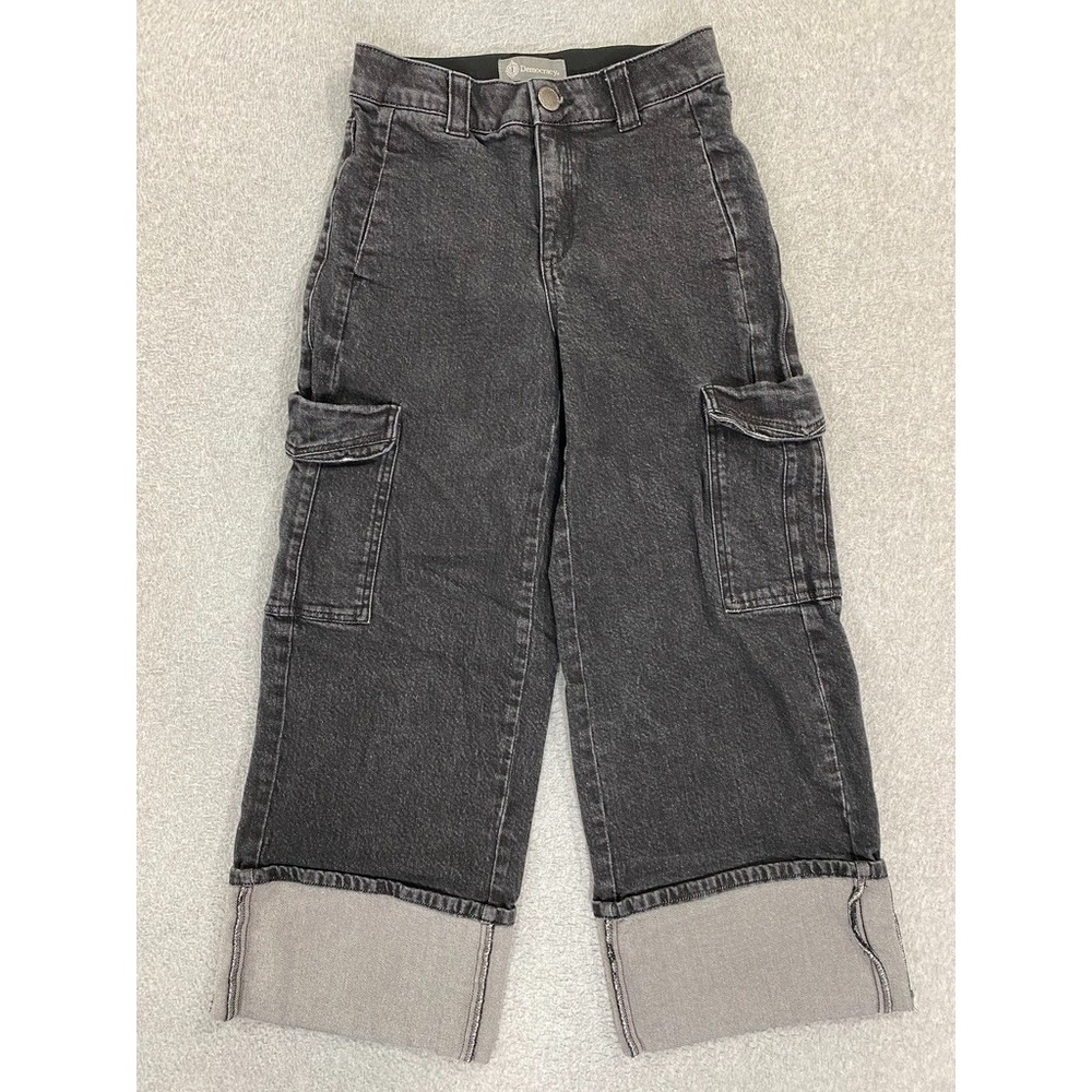 Democracy Skyrise Jeans‎ Womens 2 Black Cuffed Wide Leg Cargo Pants Boho Grunge